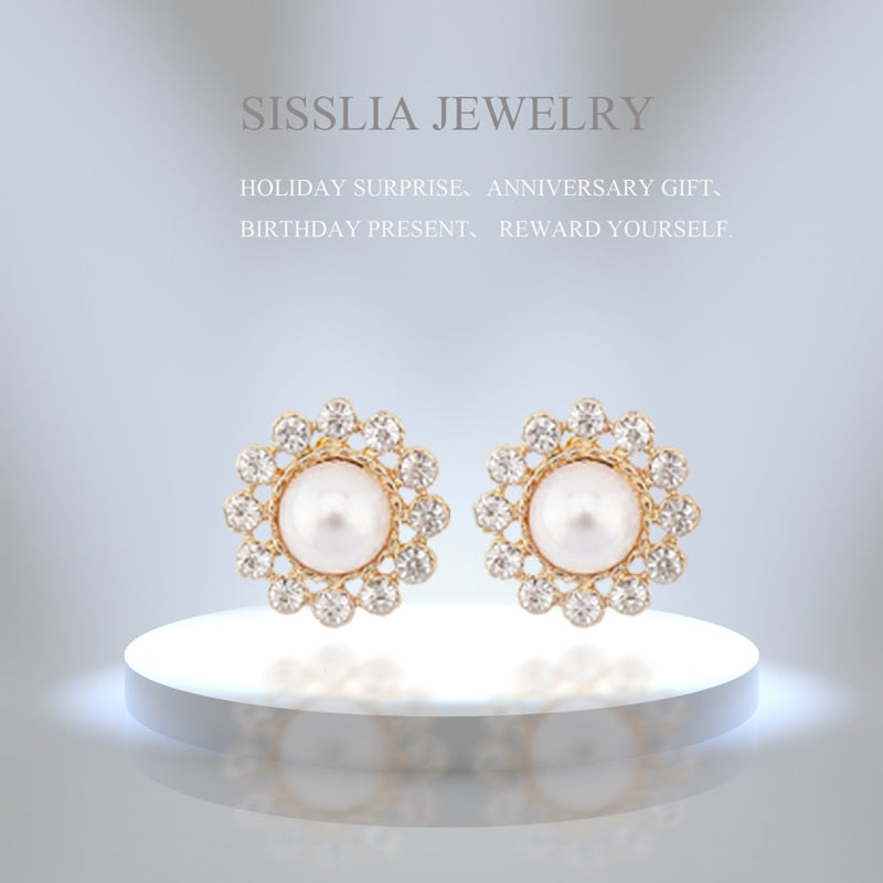 Pearl Rhinestone 925 Silver Earring