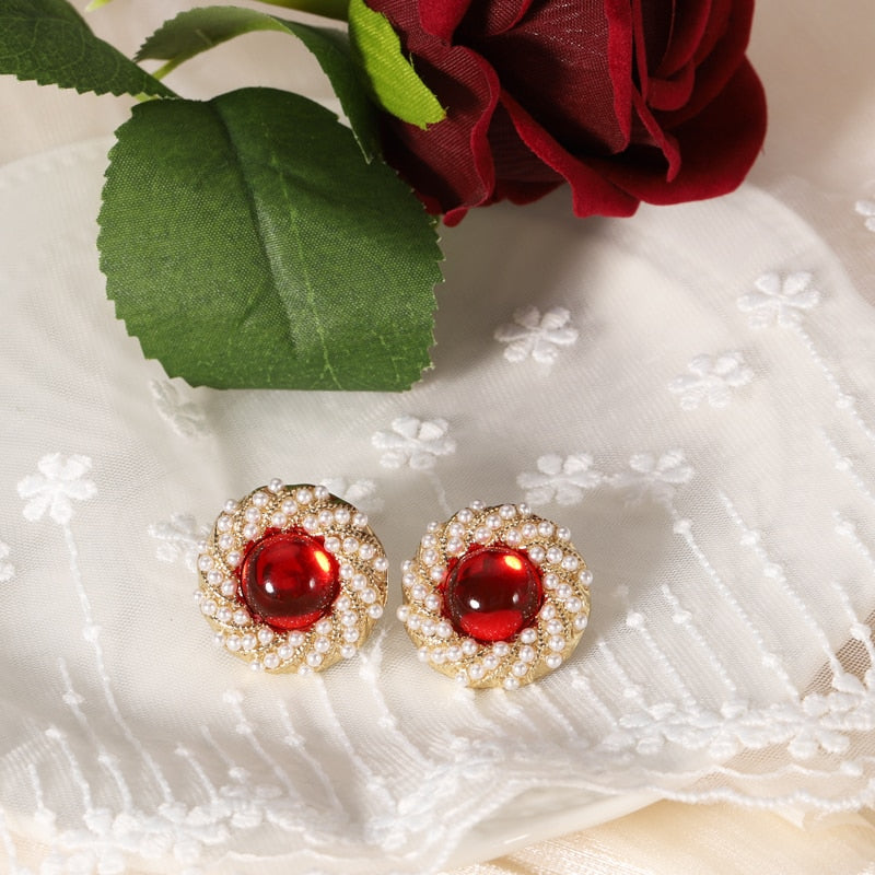 Round Pearl Earrings 925 Silver