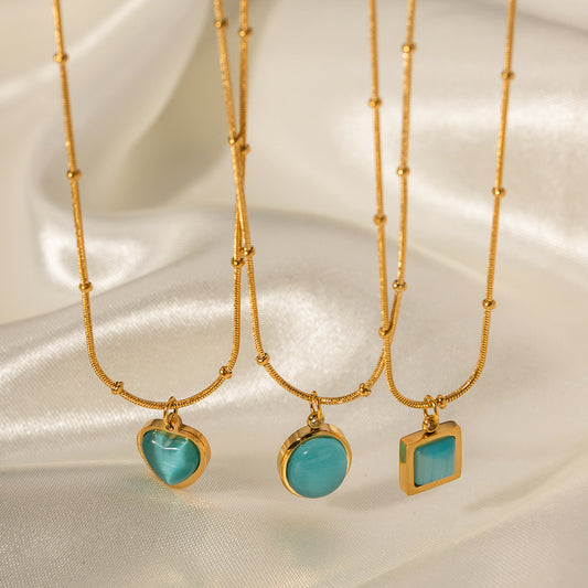 SISSLIA 2024 New Stainless Steel Blue Cat's Eye Square Niche Design High Fashion Necklace for Women