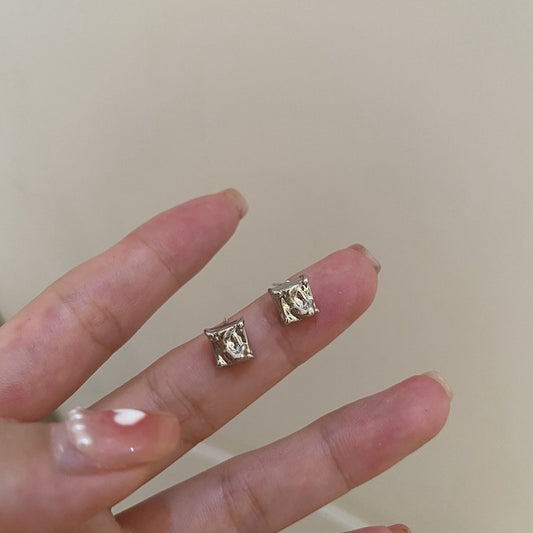 SIsslia 925 Silver Needle Geometric Water Wave Texture Sense Square Cold Wind Earrings for Women