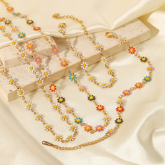 SISSLIA 2024 Cross-Border New Titanium Steel 18K Gold White/Color Small Daisy Chain Necklace for Women