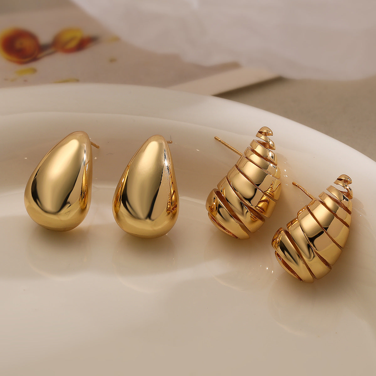 SISSLIA Dainty Water Drop Earrings for Women Hoop Dome Earring Gold Plated Thick Chunky Hoop Earring Birthday Jewelry Gifts