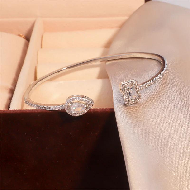 SISSLIA Luxury Geometry Gold Color Cuff Bangles For Women Fashion Cubic Zirconia Bracelets INS Party Everyday Jewlery gift