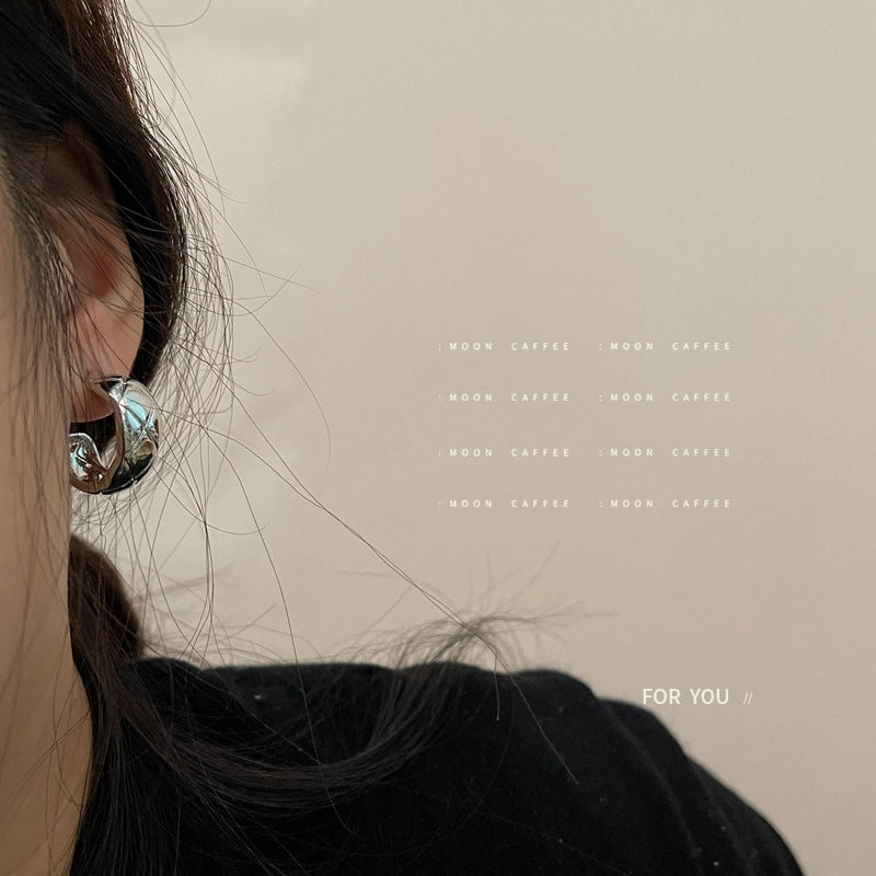 SIsslia 925 Silver Needle Metal Plaid Classic Style Retro C Cold Stud Earrings for Women