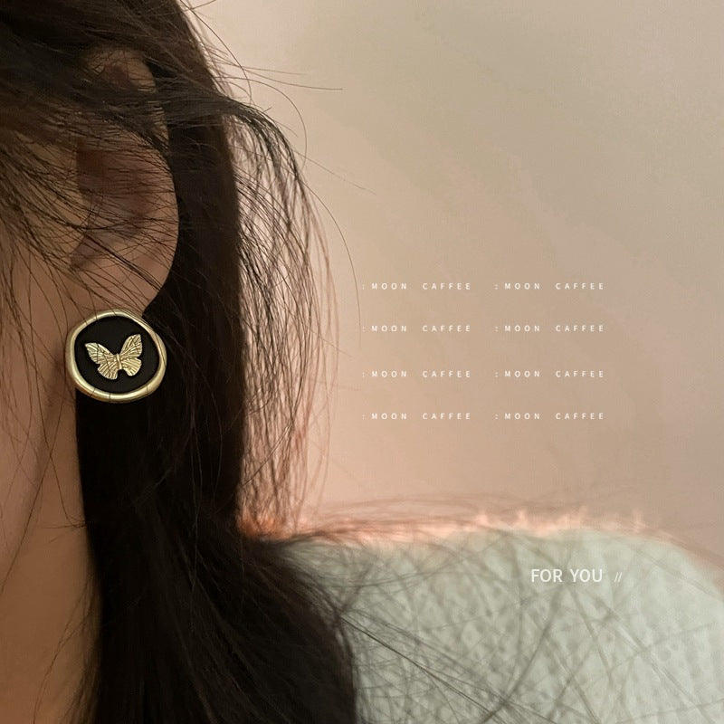 SIsslia 925 Silver Needle French Enamel Round Paint Butterfly Vintage Mori Fun Earrings for Women