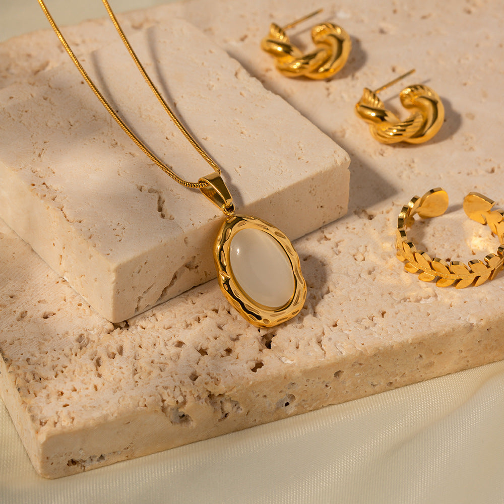 SISSLIA Stainless Steel 18K Gold Plated Natural Stone Item Necklace Jewelry for Women