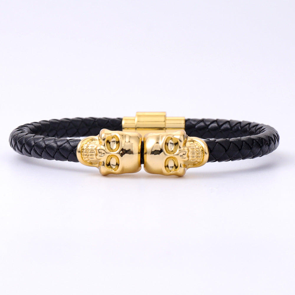 Sisslia 2024 Latest Trend Punk High Quality Stainless Steel Leather Skull Braided Bracelet for Men