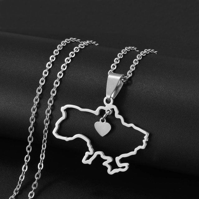 SISSLIA Fashion Ukraine Map Pendant Necklace Stainless Steel Gold Silver Color Ethnic Style Necklace Jewelry