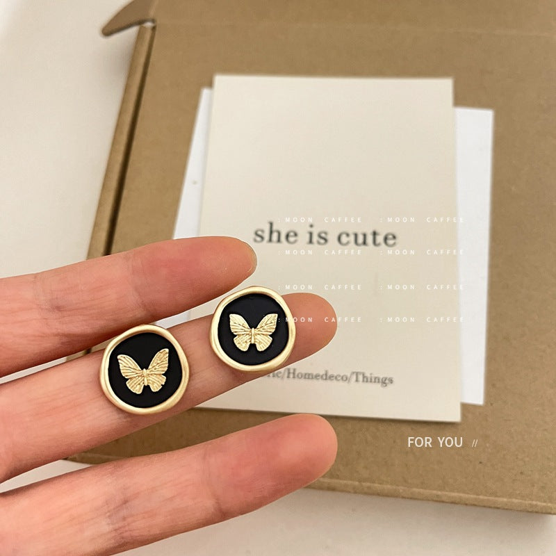 SIsslia 925 Silver Needle French Enamel Round Paint Butterfly Vintage Mori Fun Earrings for Women