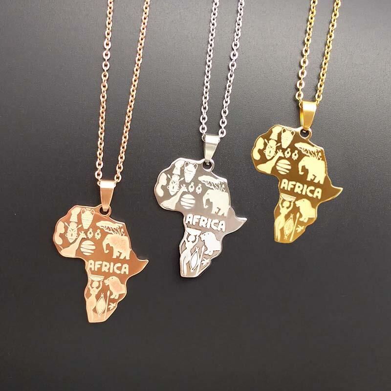 Sisslia Necklace For Women Men Africa Map Pendant Gold Silver Color Stainless Steel Necklace Jewelry Hip Hop Necklaces