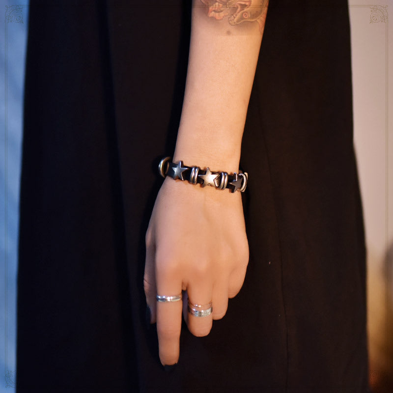Sisslia 2024 High Quality Vintage Soft Leather Hip hop Retro Star Adjustable Alloy Bracelet