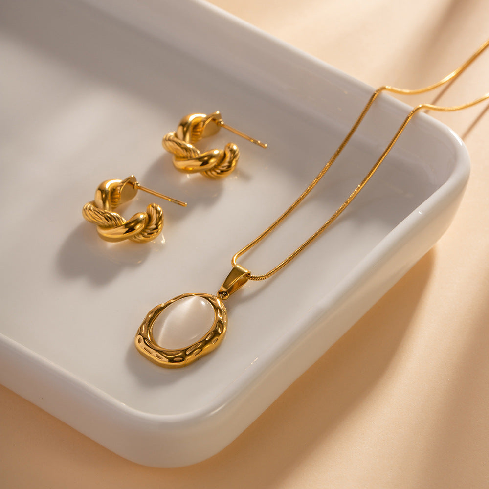 SISSLIA Stainless Steel 18K Gold Plated Natural Stone Item Necklace Jewelry for Women