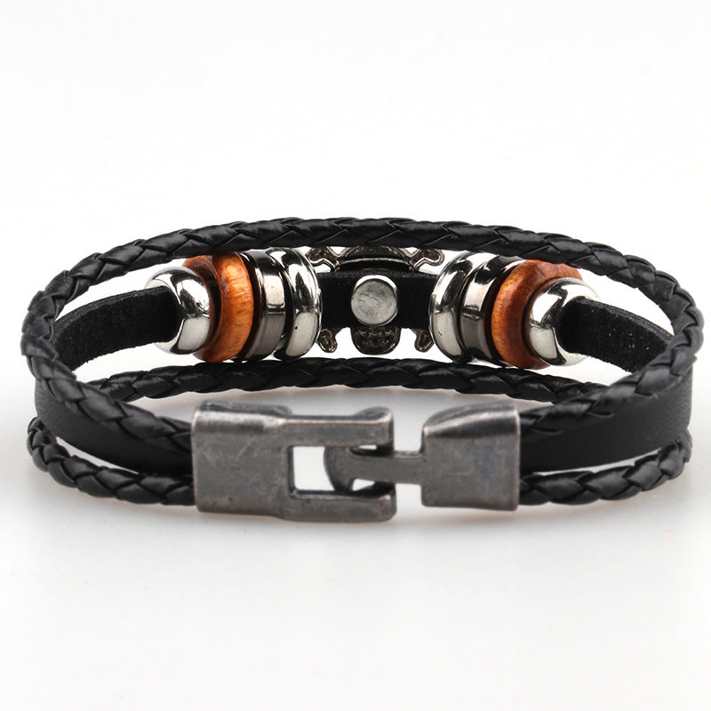 Sisslia 2024 Trend Anime One Piece Four-Button Zinc Alloy Beaded Leather DIY Bracelet