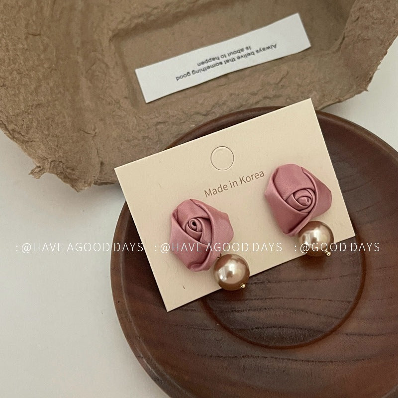 SIsslia Rose Pearl Temperament Design Earrings 925 Silver Needle Sweet Fashion Earring for Women