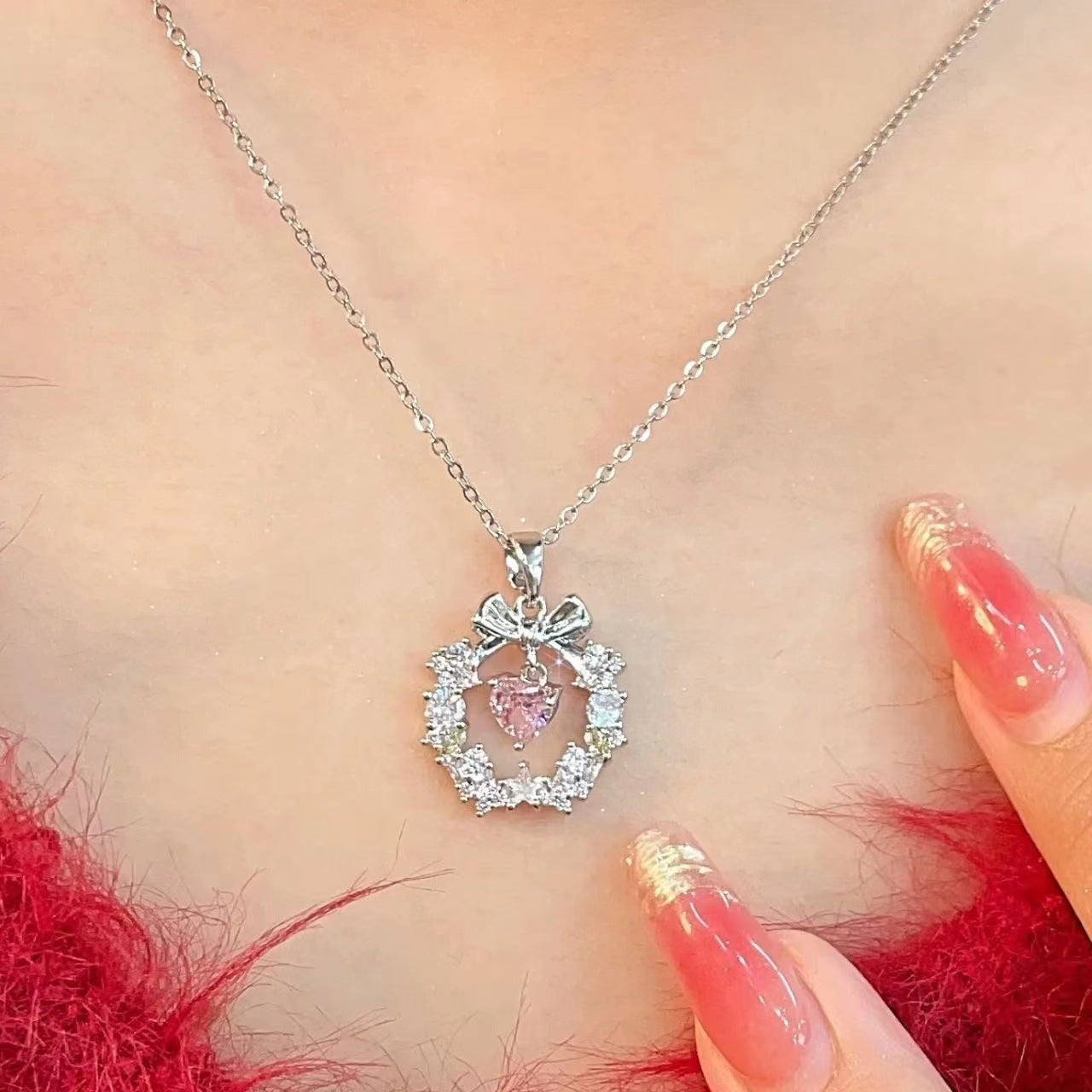 SISSLIA 2024 High Quality New Love Wreath Bow Love Cute Sweet Cool Clavicle Chain Necklace for Women