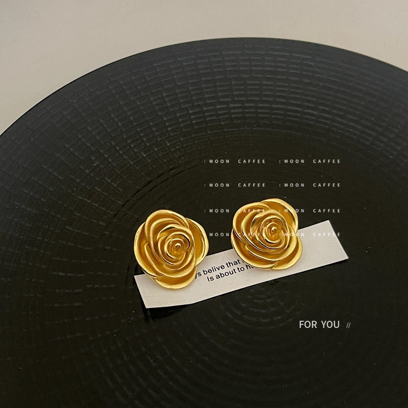 SIsslia Vintage Gold Rose Premium Light Luxury Needle Plated Temperament Exquisite Earrings for Women
