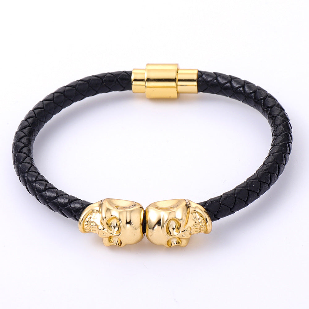Sisslia 2024 Latest Trend Punk High Quality Stainless Steel Leather Skull Braided Bracelet for Men