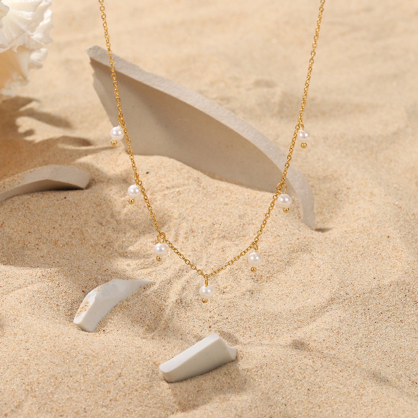 SISSLIA Pearl Millet Bead Fringe Collar 18K Gold Stainless Steel Ladies Temperament Clavicle Chain for Women