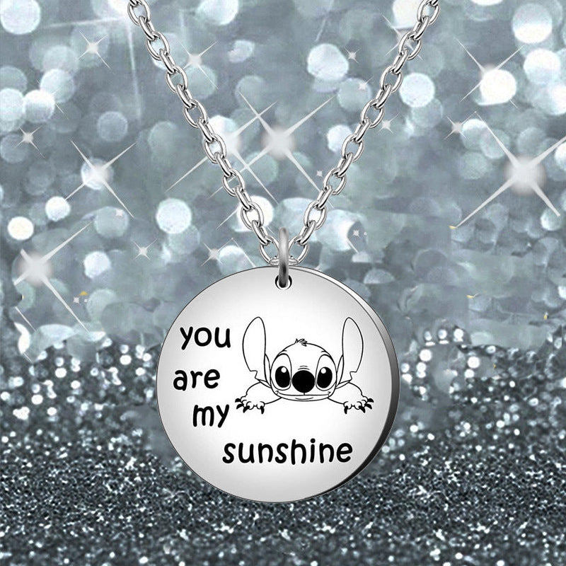 SISSLIA Stainless Steel Letter Round Pendant Necklace For Women Jewelry
