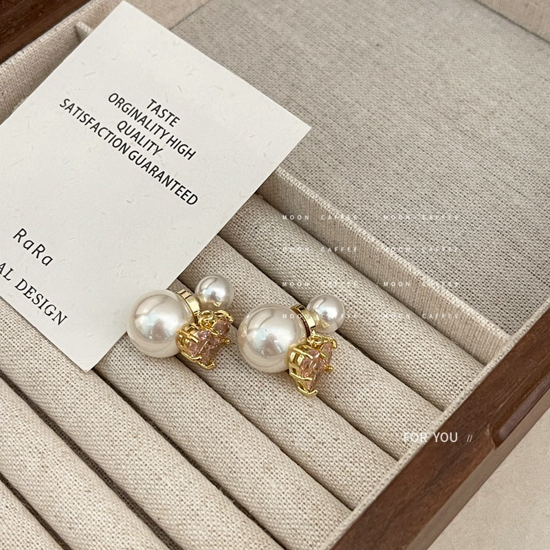 SIsslia 925 Silver Needle Light Luxury Heavy Industry Pearl Pink Zircon Love French Style Retro Earrings for Women