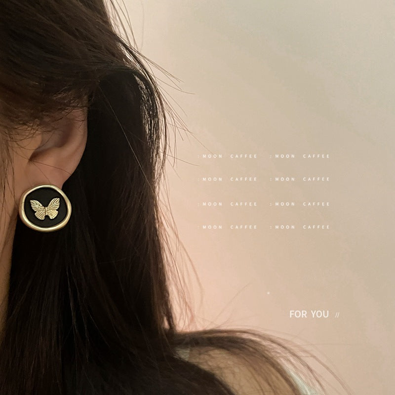 SIsslia 925 Silver Needle French Enamel Round Paint Butterfly Vintage Mori Fun Earrings for Women