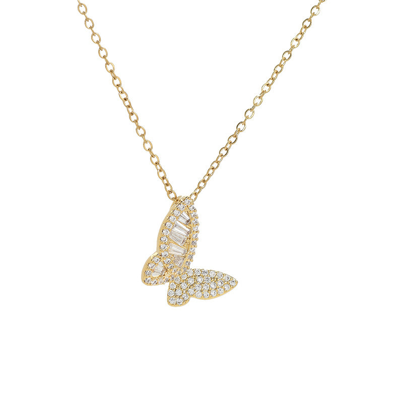 SISSLIA Fashion High Quality Gold Plated Zircon Cavicle Chain Full Diamond Butterfly Chain for Women