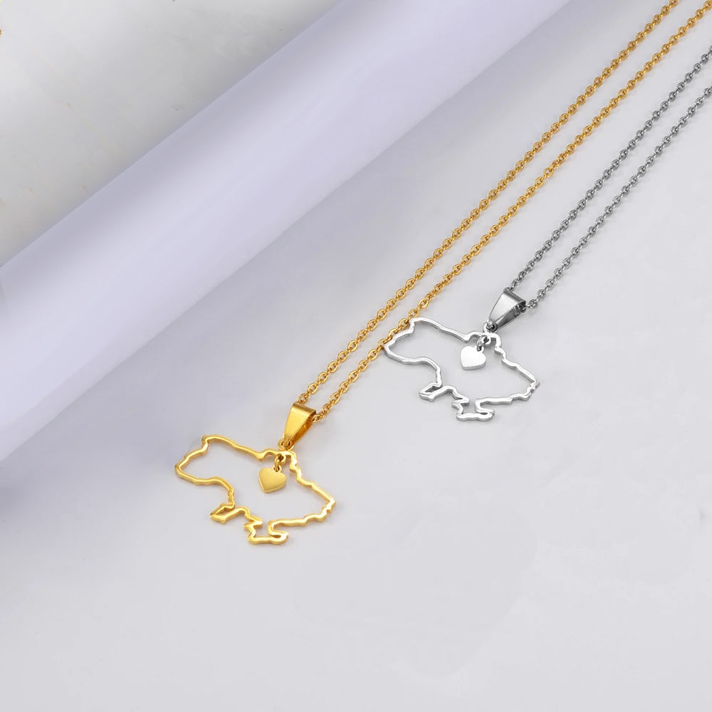 SISSLIA Fashion Ukraine Map Pendant Necklace Stainless Steel Gold Silver Color Ethnic Style Necklace Jewelry
