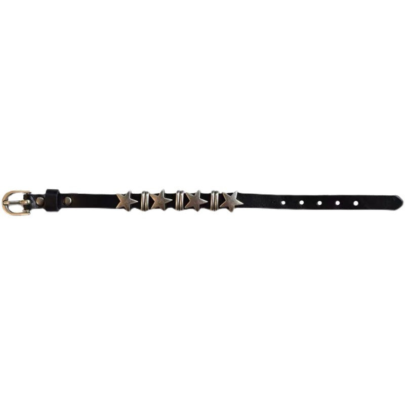 Sisslia 2024 High Quality Vintage Soft Leather Hip hop Retro Star Adjustable Alloy Bracelet