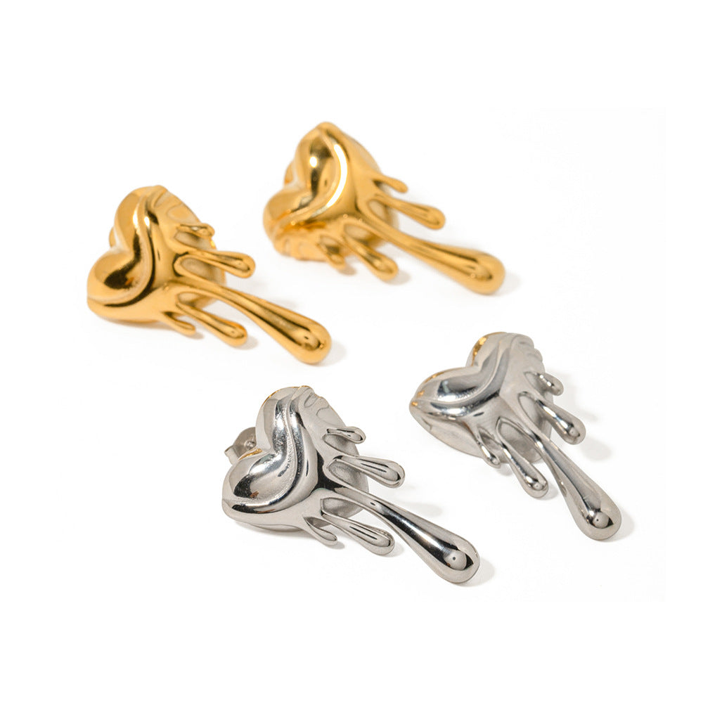 SISSLIA Vintage 18k Gold Heart Melt Trend Stainless Steel Accessories Earpin for Women