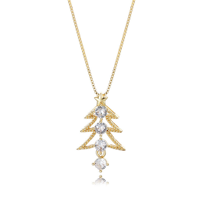 SISSLIA 2024 the New Copper Inlaid Zirconium Gold Plated Hollow Christmas Tree Pendant Fashion Christmas Gift