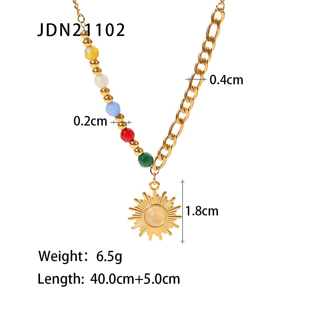 SISSLIA New Titanium Steel Pendant 18K Gold Natural Stone Cat's Eye Sun Pendant Colored Stone Necklace for Women