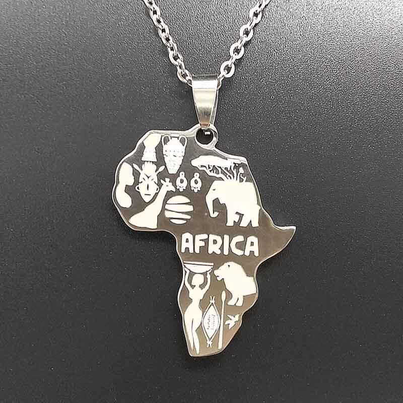 Sisslia Necklace For Women Men Africa Map Pendant Gold Silver Color Stainless Steel Necklace Jewelry Hip Hop Necklaces