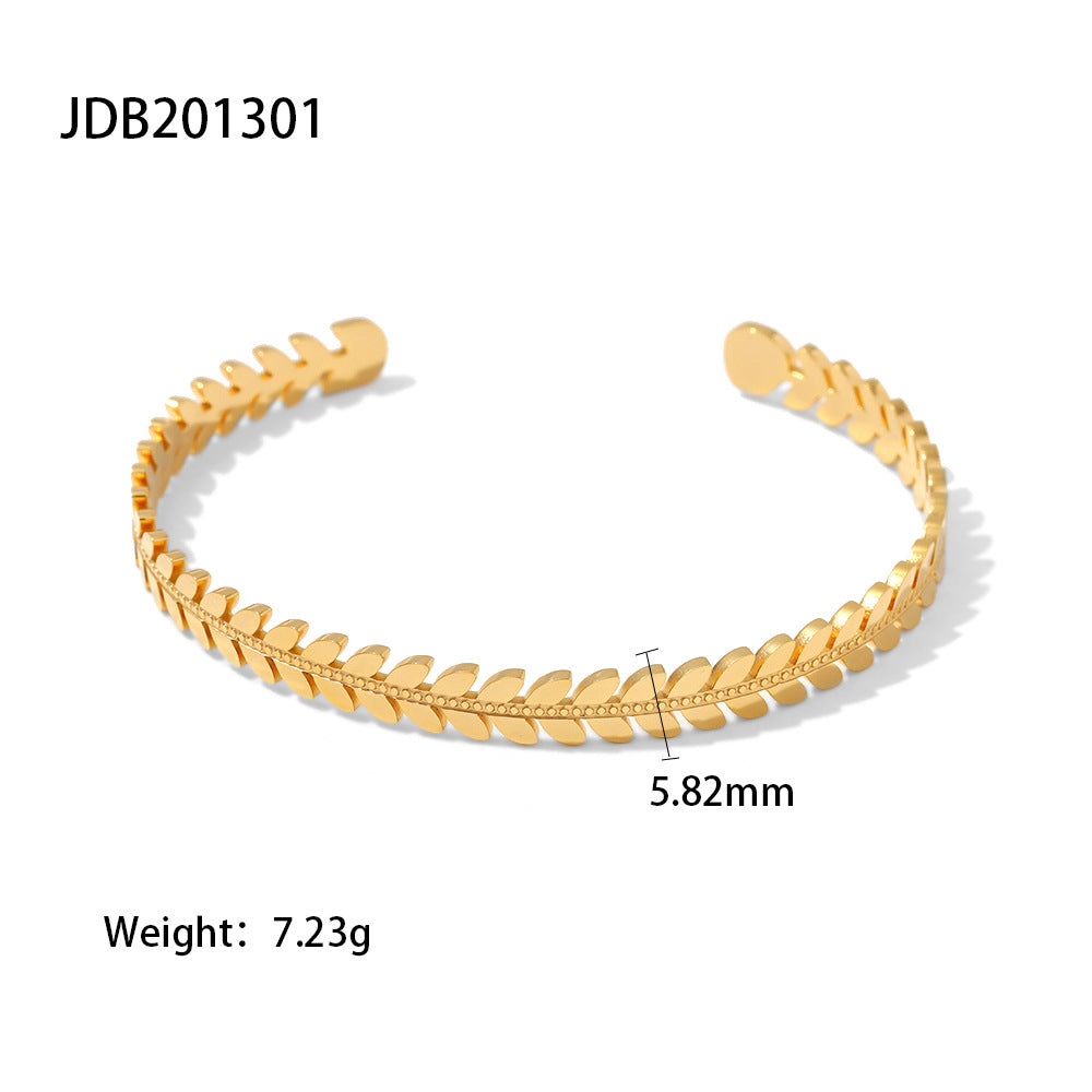 Sisslia Fashion New Titanium Steel 18k Gold-Plated Stainless Steel Leaf Shape Open Bracelet for Women