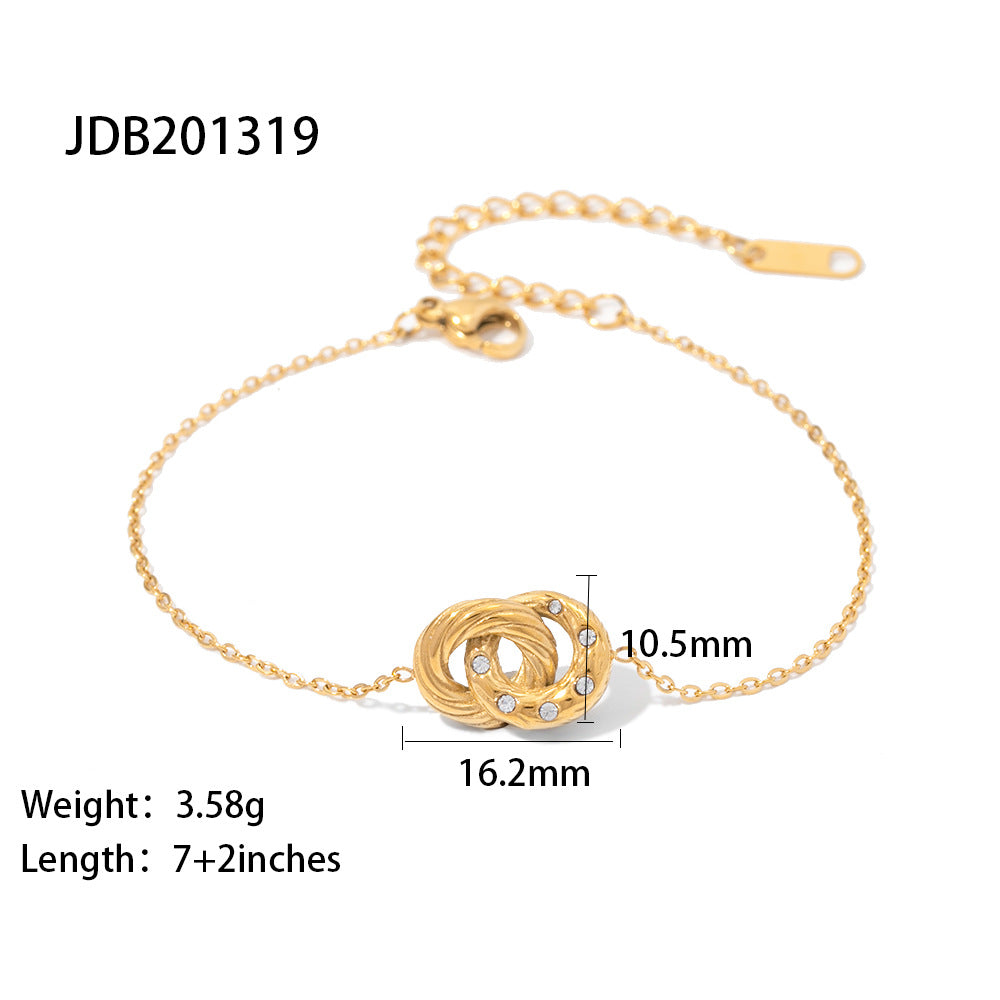 Sisslia New Titanium Steel Women's Fashion Double Loop Inlaid White Diamond Pendant Bracelet for Women