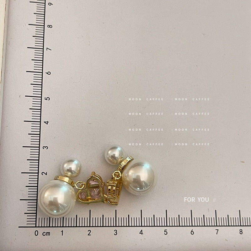 SIsslia 925 Silver Needle Light Luxury Heavy Industry Pearl Pink Zircon Love French Style Retro Earrings for Women