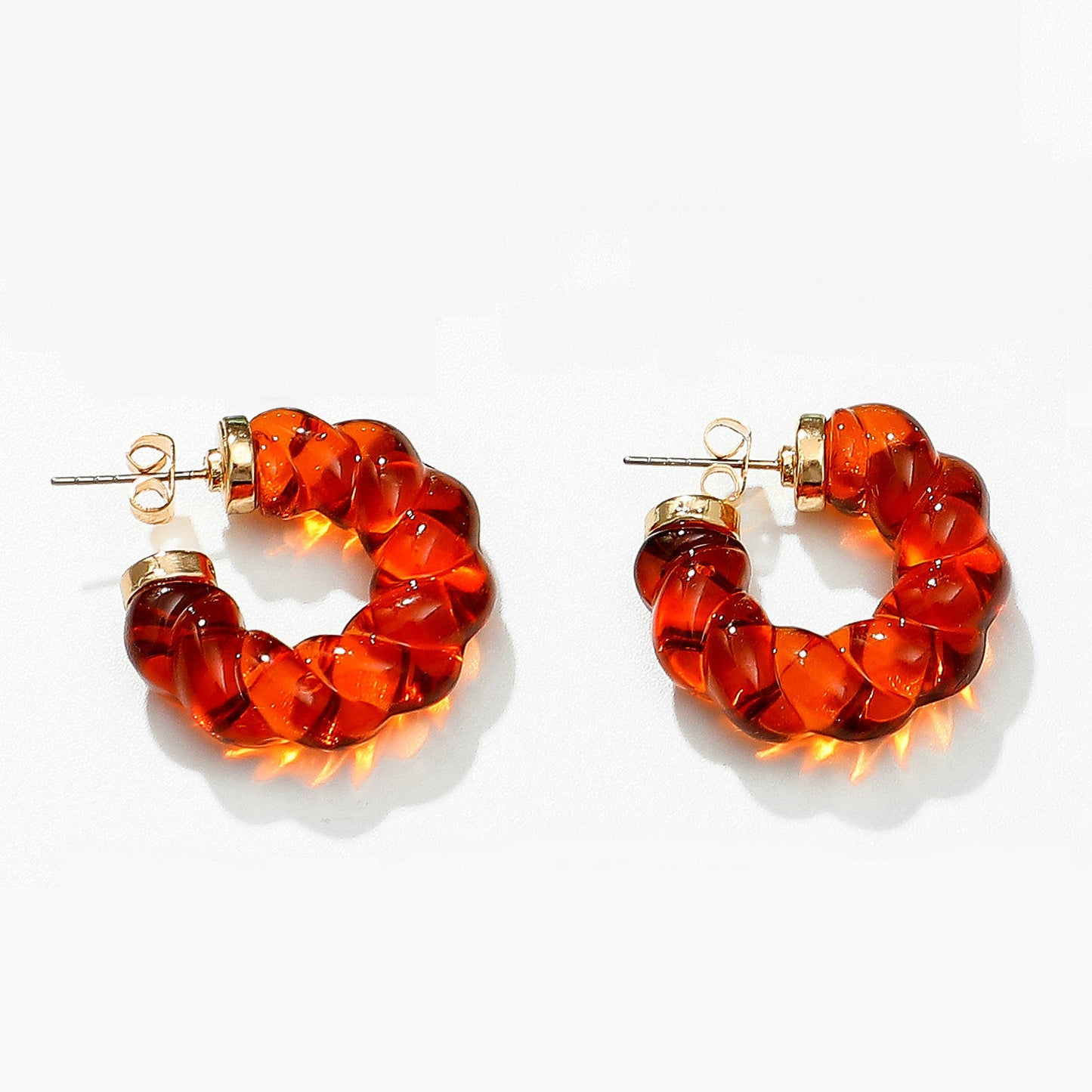 SISSLIA Simple Everyday Clear Resin C-Shaped Resin Twist Ring Solid Color Earrings for Women