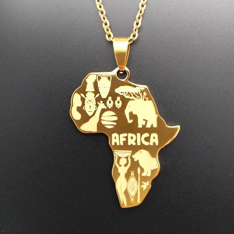Sisslia Necklace For Women Men Africa Map Pendant Gold Silver Color Stainless Steel Necklace Jewelry Hip Hop Necklaces