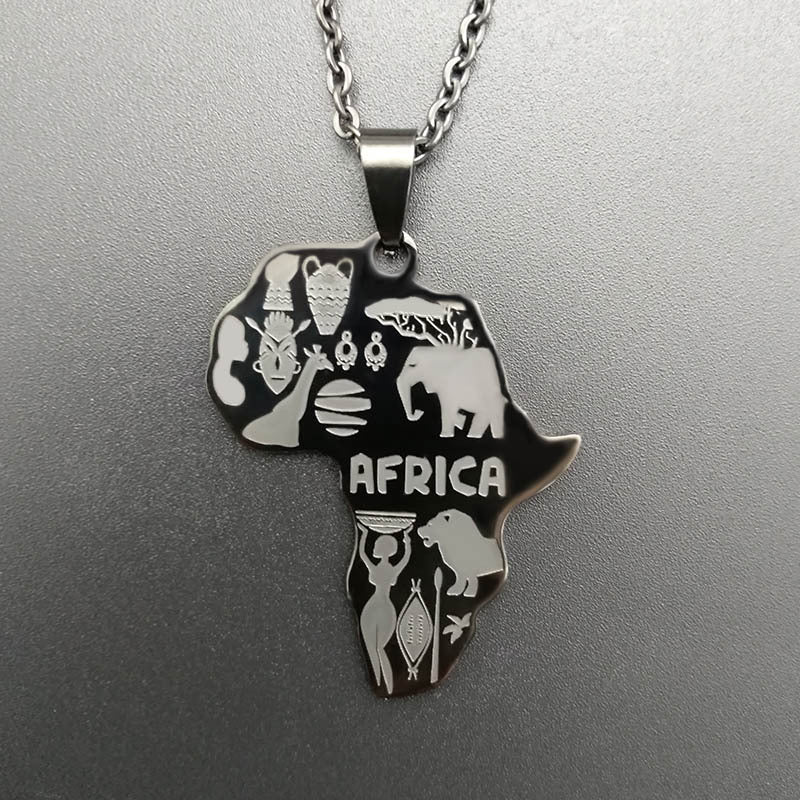 Sisslia Necklace For Women Men Africa Map Pendant Gold Silver Color Stainless Steel Necklace Jewelry Hip Hop Necklaces