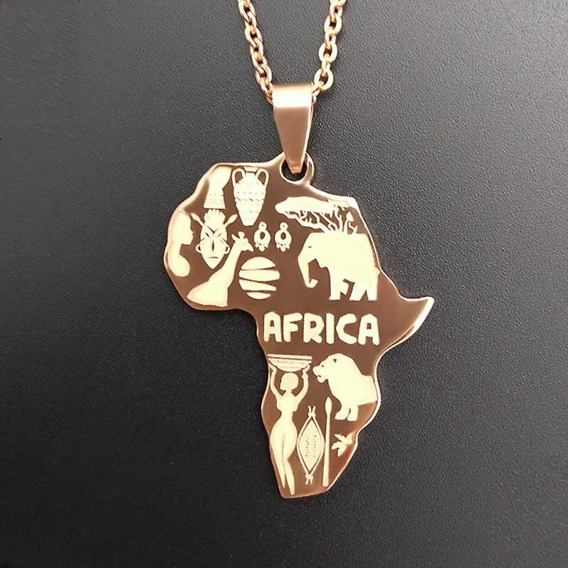 Sisslia Necklace For Women Men Africa Map Pendant Gold Silver Color Stainless Steel Necklace Jewelry Hip Hop Necklaces