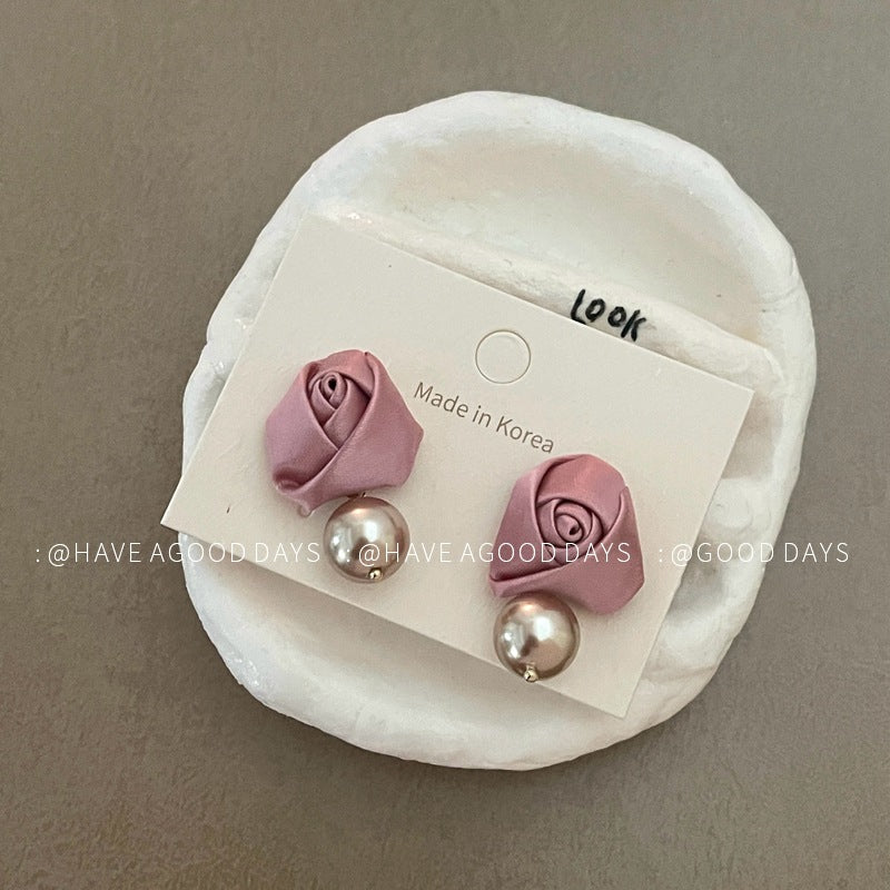 SIsslia Rose Pearl Temperament Design Earrings 925 Silver Needle Sweet Fashion Earring for Women