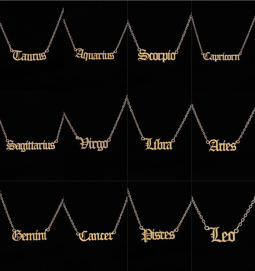 SISSLIA Gold Plated Stainless Steel Women Fashion Astrology Pendant Zodiac Sign Horoscope Necklace For Women