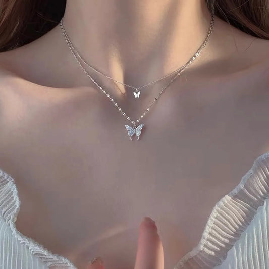 SISSLIA New Arrivals Zircon Butterfly Jewelry Chain Popular Multi-Layer Full Drill Necklace Collarbone Chain Necklace