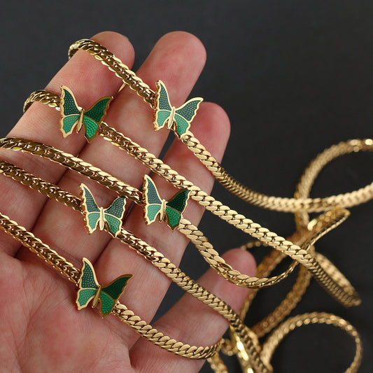 18K Gold Plated Green Butterfly Necklace