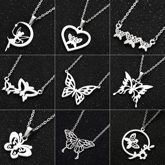 SISSLIA Fashion Wholesale Stainless Steel Non Tarnish Silver 18k Gold Plated Women Butterfly Pendant Necklace For Women