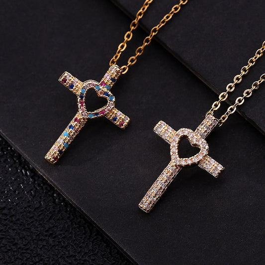 Religious Heart Cross Choker Necklace