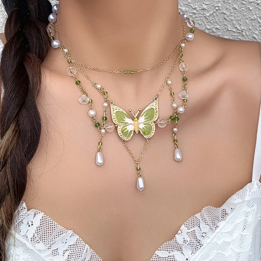 Sisslia Multi-layer Fine Jewelry Gold Plated butterfly necklace Pearl Necklace Personality Bohemian Fashion Jewelry Necklaces