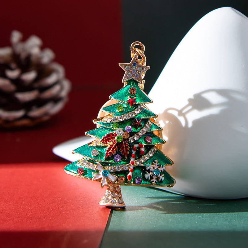 SISSLIA Enamel Rhinestone Christmas Tree Keychains Creative Charms Keyring Merry Christmas Key Chains Handbag Pendants Jewelry