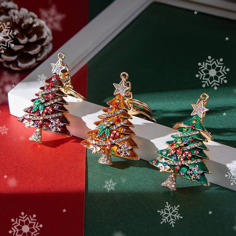 SISSLIA Enamel Rhinestone Christmas Tree Keychains Creative Charms Keyring Merry Christmas Key Chains Handbag Pendants Jewelry