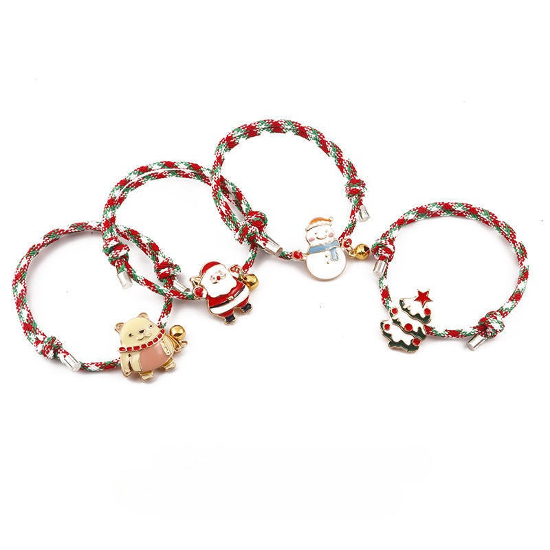 Sisslia Christmas Gift Knitting Couples Adjustable 2024 New Cartoon Cute Snowman Elk Bracelet for Woman
