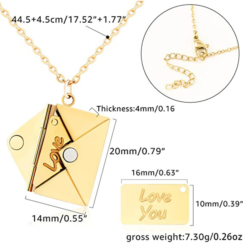 SISSLIA Fashion Jewelry Stainless Steel Love Letter Envelope Pendant Necklace For Couples Necklace For Women